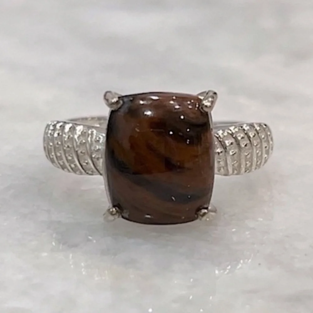 Coffee Obsidian Sterling Silver Ring Sz 8